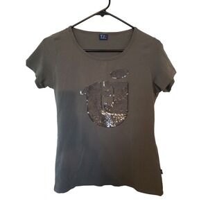 Trussardi T-Shirt Gray Sequin Logo Short Sleeve Casual Top Size S